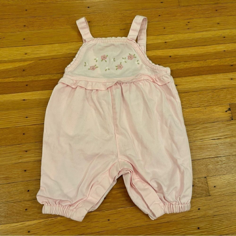 Lullaby Club Playwear Vintage pink embroidered flower overalls
